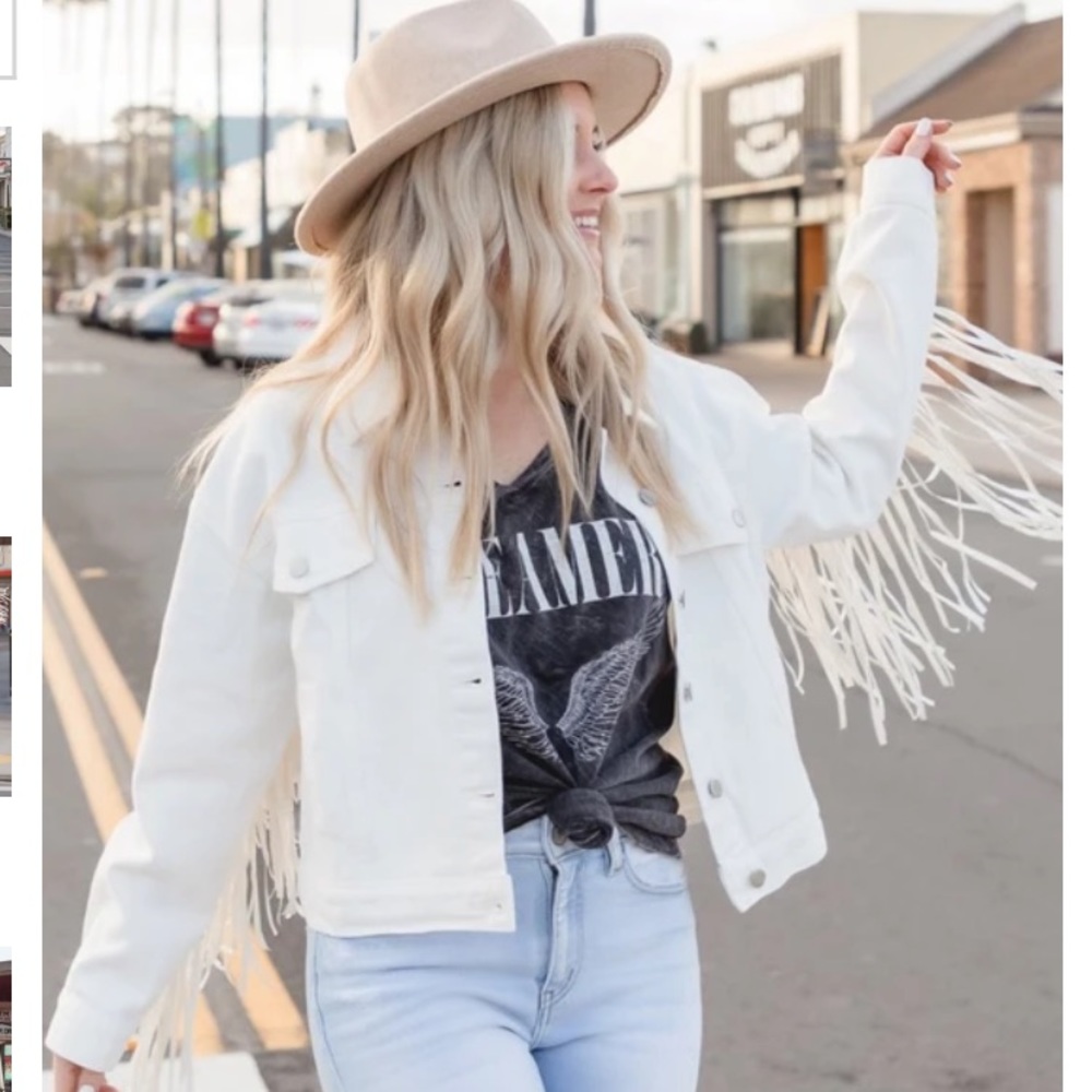 White Fringe Denim Jacket